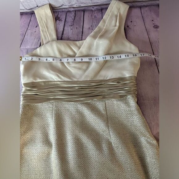 Kay Unger Cream Gold Tweed Silk Bodice Dress with Matching Silk Lined Jacket 10 - Picture 7 of 15